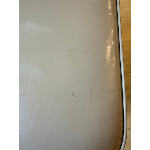 Vintage Mid-Century Modern Taupe Vinyl Ottoman Footstool For Sale - Image 4 of 8