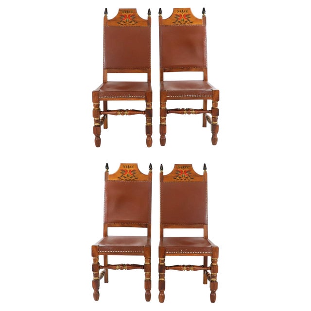 Mexican Chairs Designed and Hand Painted by Alejandro Rangel Hidalgo - Set of 4 For Sale - Image 9 of 9