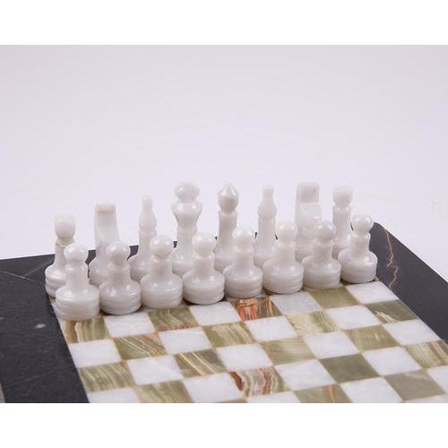 Brown Marble Chess Game in Blue Velvet Box, 1900s For Sale - Image 8 of 14