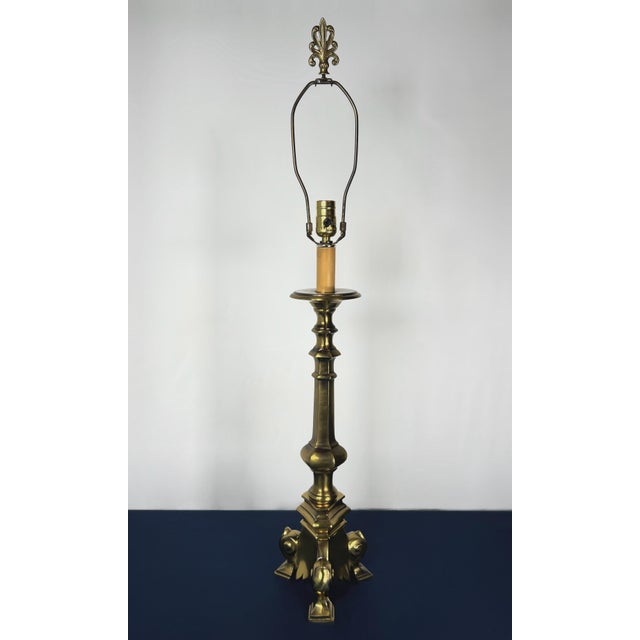 Stiffel Vintage Stiffel Hollywood Regency Tripartite Brass Candlestick Table Lamp For Sale - Image 4 of 9