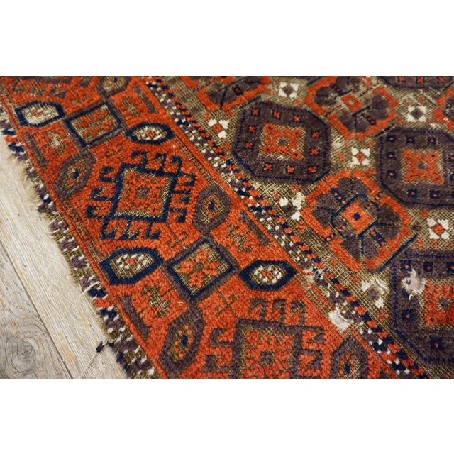 19th Century 1880s Brown Oxidized Tribal Antique Baluch Turkmen Rug 3'0" X4'10" Handknotted Wool Carpet For Sale - Image 5 of 12