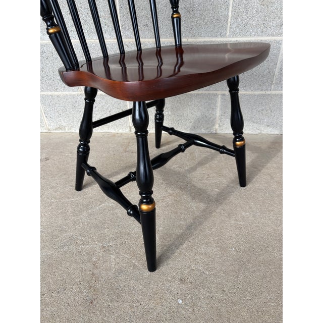 Wood L. Hitchcock Black Harvest Fan Back Windsor Side Chairs - Set of 4 For Sale - Image 7 of 10