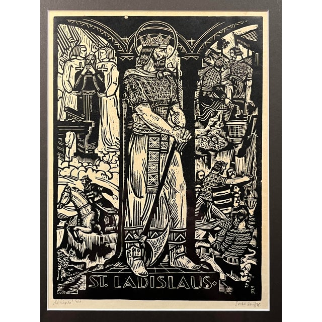 1930s Set of 2 Vintage Linocut Prints St. Ladislaus & B. Margarita by Hungarian Artist For Sale - Image 5 of 8