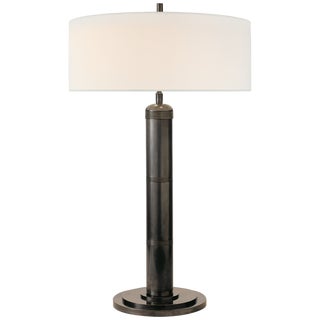 Thomas O'Brien by Visual Comfort Signature Longacre Tall Table Lamp in Bronze with Linen Shade For Sale