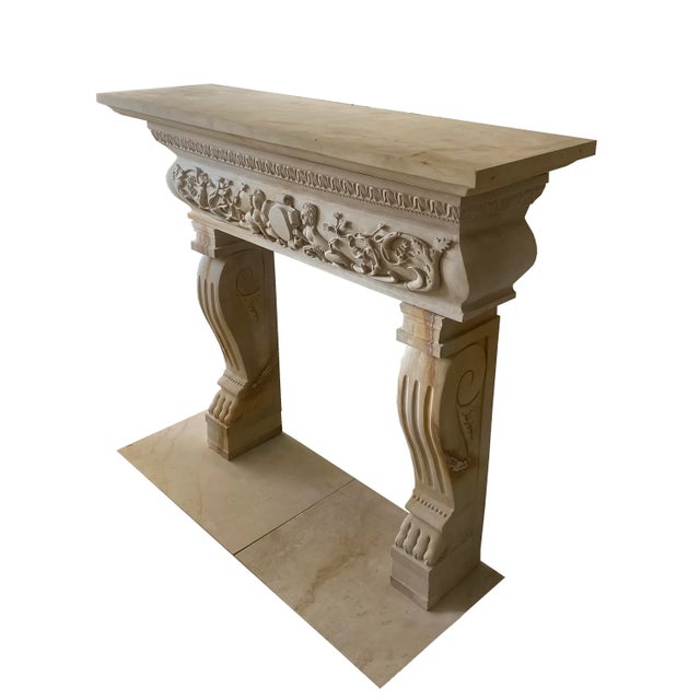 1980s Italian Renaissance Limestone Mantel For Sale - Image 4 of 5
