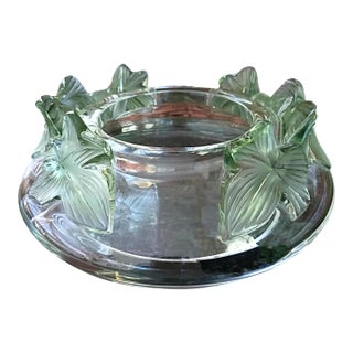 1980s Lalique Lierre Ivy Leaf Crystal Coupe Bowl Centerpiece French Country For Sale