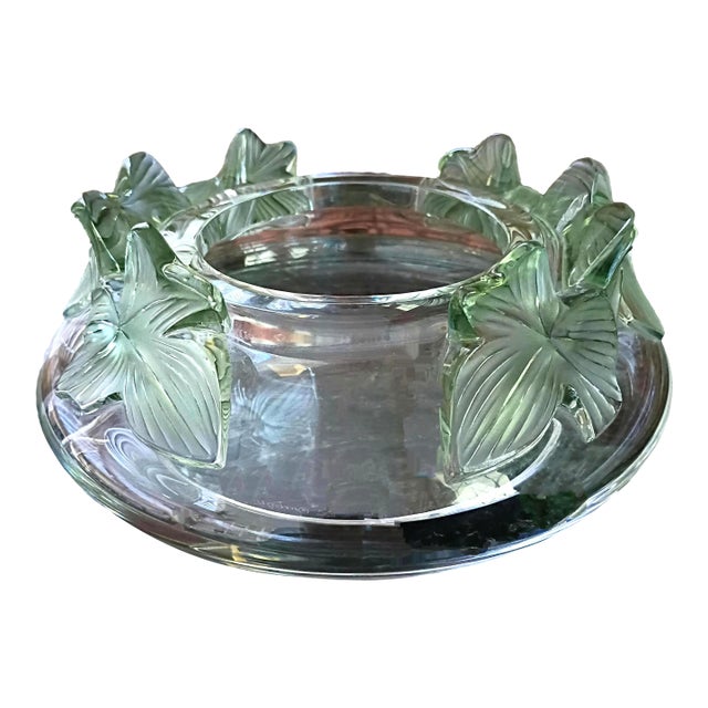 1980s Lalique Lierre Ivy Leaf Crystal Coupe Bowl Centerpiece French Country For Sale