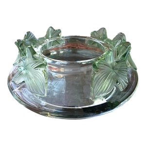 1980s Lalique Lierre Ivy Leaf Crystal Coupe Bowl Centerpiece French Country