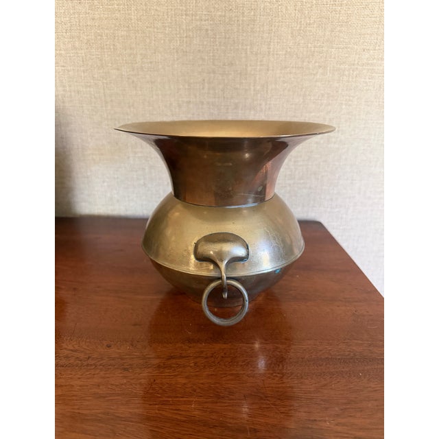 Mid-Century Modern Vintage Solid Brass Vase With Ring Handles For Sale - Image 3 of 8