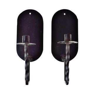 Vintage Wrought Iron Candle Wall Sconces - a Pair For Sale