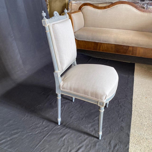 Painted and Newly Upholstered French Louis XVI Dining Chairs -A Pair For Sale - Image 17 of 17