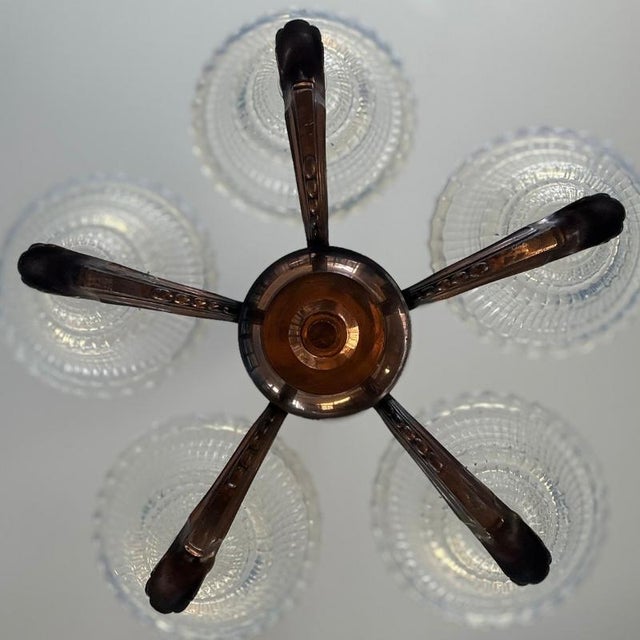 French Art Deco Chandelier in Opalescent Glass and Copper by Ezan-Petitot, 1930s For Sale - Image 12 of 18