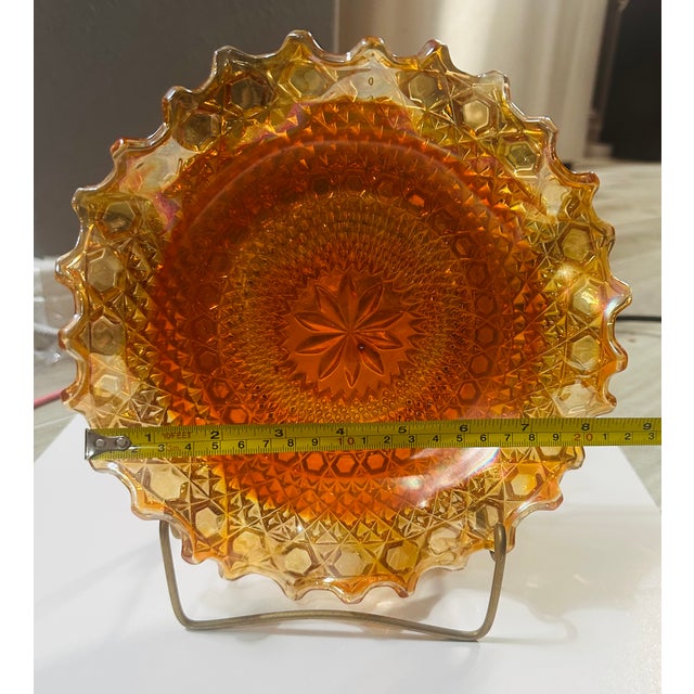 Contemporary Vintage Indiana Carnival Marigold Ruffled Diamond Cut Plate For Sale - Image 3 of 6