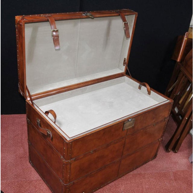Large English Leather Campaign Luggage Trunk For Sale - Image 5 of 13