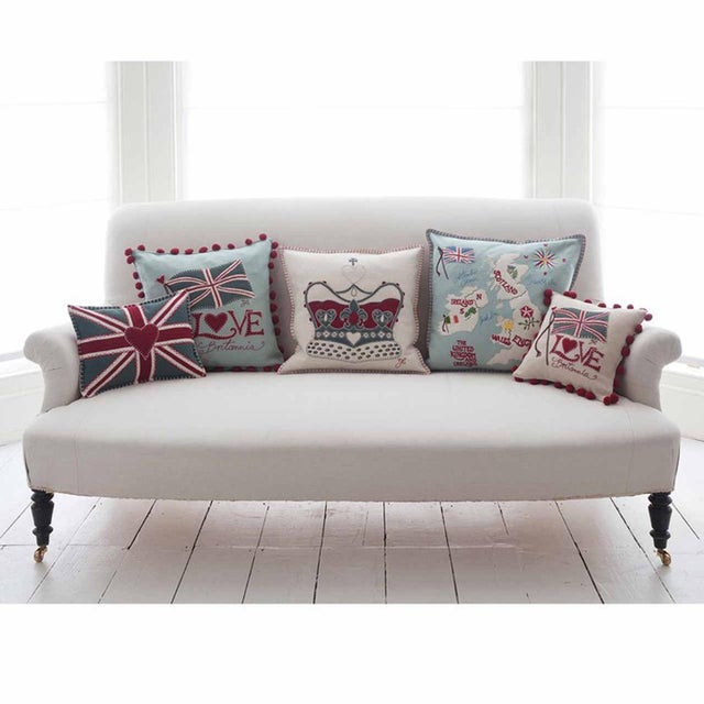 Jan Constantine commemorative pillow celebrating Queen Elizabeth II’s Diamond Jubilee, 1953–2013. Features the iconic lion...