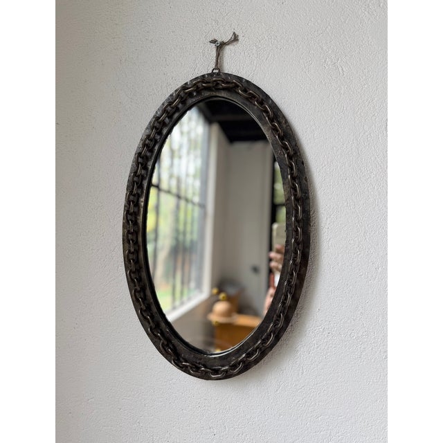 Vintage Brutalist Oval Chain Mirror, 1950 For Sale - Image 9 of 18