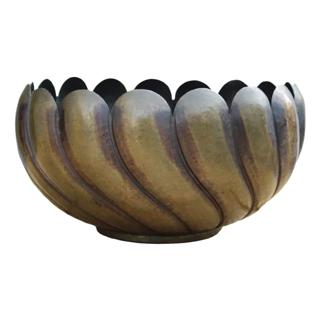 Art Deco Italian Embossed Brass Bowl by Egidio Casagrande, 1930s For Sale