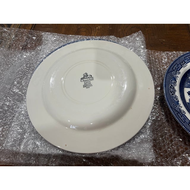 Blue Churchill England Blue Willow Pattern 10”Dinner Plate (Set of 6) For Sale - Image 8 of 12