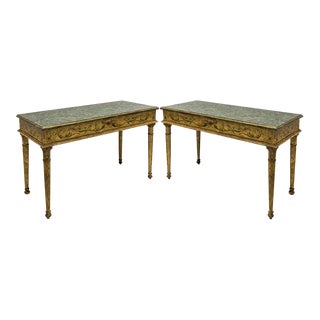 Neo-Classical Style Marble Top Painted Console Tables by Maitland-Smith, Pair For Sale