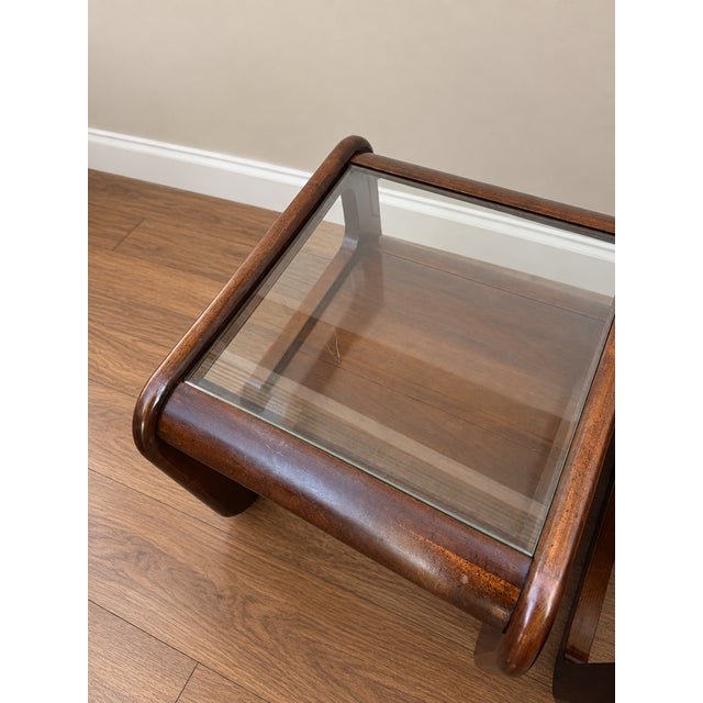 Mid-Century Modern 1970s Postmodern Walnut Waterfall Tables Attributed to Lou Hodges for Mersm For Sale - Image 3 of 5