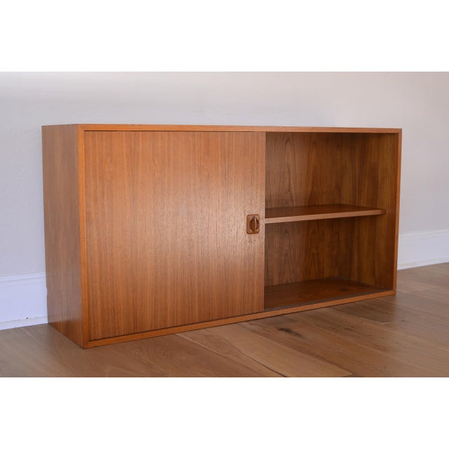 Danish Modern Teak Bookcase Cabinet With Sliding Door For Sale - Image 4 of 15