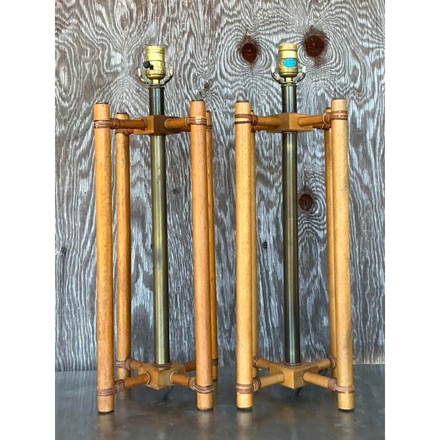 Vintage Boho Wrapped Rattan Lamps - A Pair For Sale - Image 4 of 12