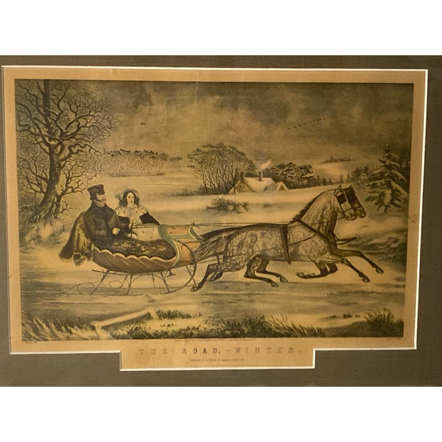 Paper Americana Currier and Ives Original Large Folio (1853): Rare Original 1853 “The Road Winter” For Sale - Image 7 of 12