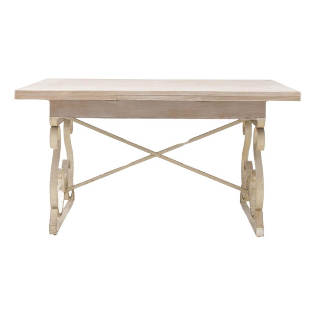 20th Century French Metal Folding Table with Wooden Top For Sale
