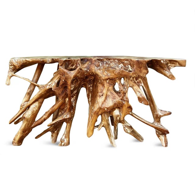 Beautiful natural free from organic teak root console table. One of a kind unique piece with sanded and sealed warm...