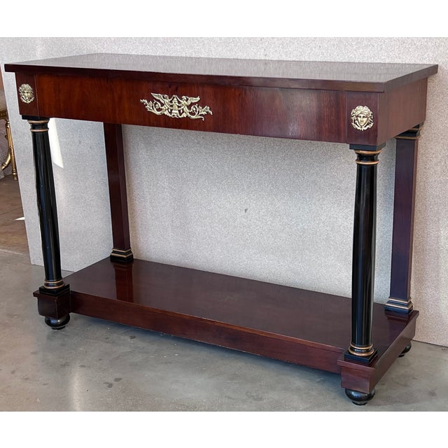 Biedermeier Console With Ebonized Columns and Bronze Mounts and Drawer For Sale - Image 4 of 12