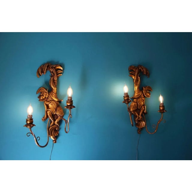 Vintage Wood Sconces Featuring Monkeys, Set of 2 For Sale - Image 11 of 16