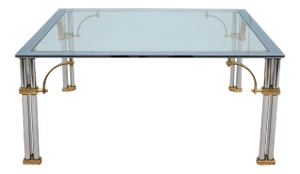 Mid-Century Modern Maison Jansen Style Brass Chrome and Glass Square Coffee Table