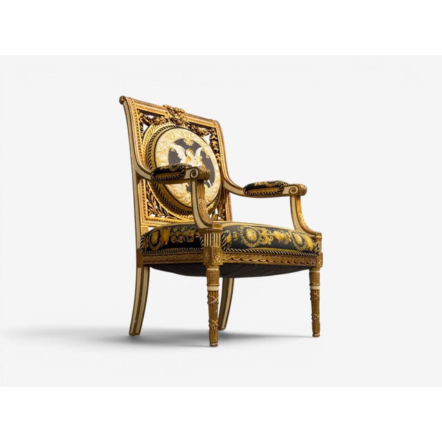 Louis Xvi, French Arm Chair, Versace Fabric, Giltwood, France, 1960s For Sale - Image 13 of 17