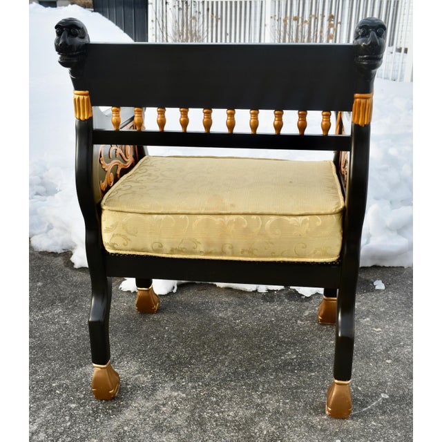 Vintage Ornate Egyptian Revival Black & Gold Chair W/Lion Heads For Sale - Image 11 of 12