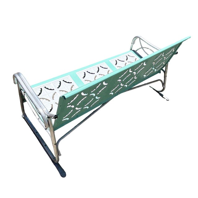 MCM Woodard Style 3 Seat Steel & Aluminum Scrolling Garden Sofa Bench - 2 Available For Sale In Los Angeles - Image 6 of 11