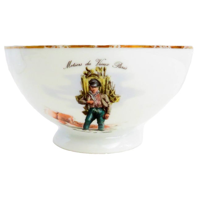 An intriguing set of 4 French bowls bearing the images of various tradesmen in 1800's Paris. Titled Les Metiers de Vieux...