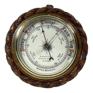 Rope Twist Carved Oak Nautical Barometer For Sale