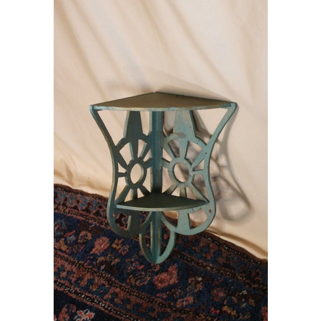 1930s Folk Art Green and Gold Scroll Shelf For Sale - Image 6 of 13