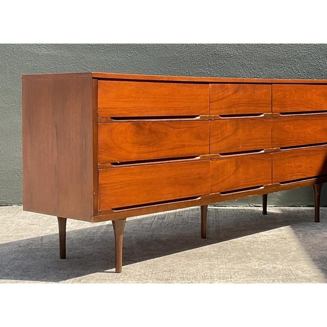 Late 20th Century Vintage MCM Danish Teak Nine-Drawer Dresser For Sale - Image 5 of 13