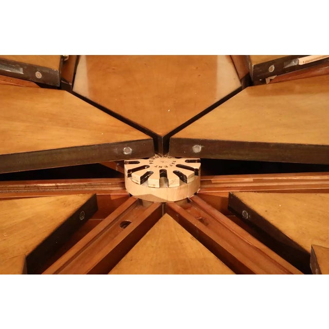 Round Expanding Jupe Dining Table With Self-Storing Leaves, Walnut Arts & Crafts-Style For Sale - Image 9 of 12