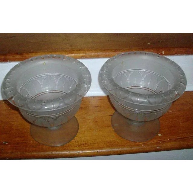 19th Century American Classical Gothic Frosted & Cut Crystal Glass Centerpiece Compotes - A Pair For Sale - Image 4 of 8
