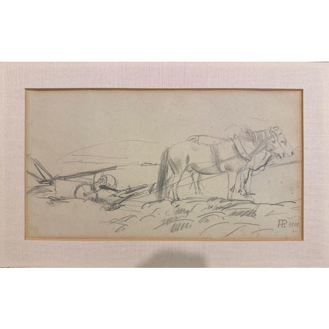 Heinrich Pforr, Draft Horses: Two Horses with a Plow, 1909, Pencil For Sale - Image 9 of 11