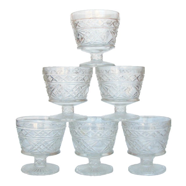 Mid-Century Modern Midcentury Faceted Glass Coupes, Set of 6 For Sale - Image 3 of 3