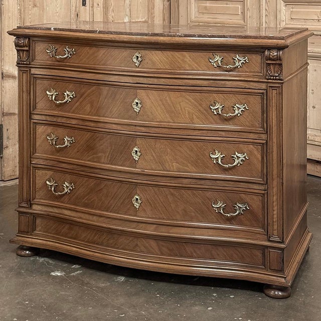 Neoclassical Antique Dutch Neoclassical Marble Top Walnut Chest of Drawers For Sale - Image 3 of 12