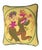 Yellow background with a female and male jester or clown on the front. The back is a green velvet or velour material....