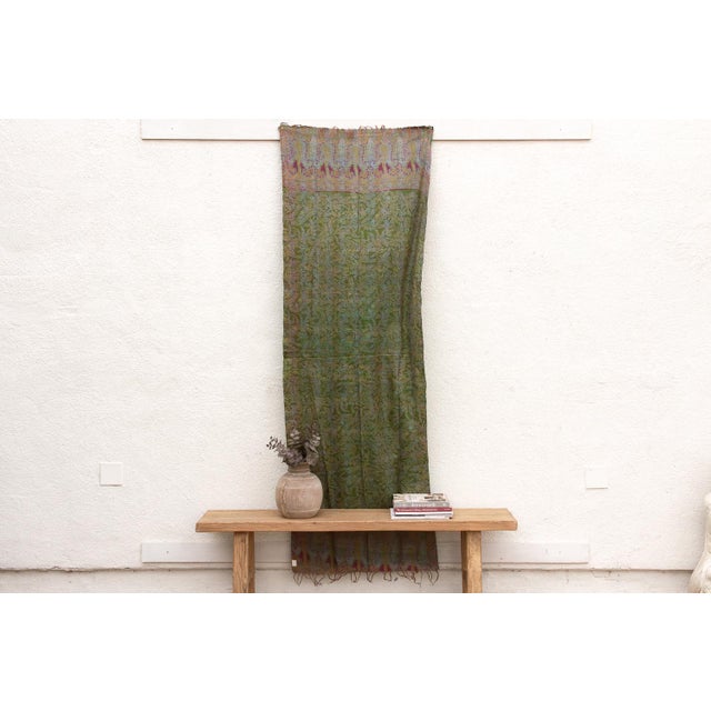 Sage Green Silk Kantha Reversible Throw For Sale In Los Angeles - Image 6 of 6