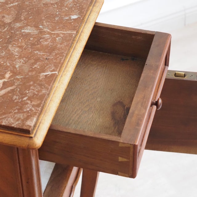 Wood Antique Louis XV Bedside Table with Marble Top, 1900s For Sale - Image 7 of 11