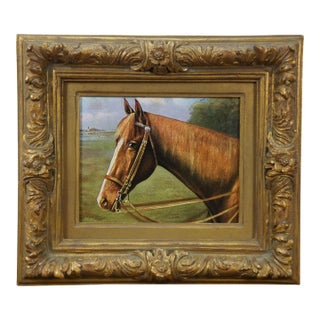 Vintage Equestrian Horse Print Portrait Realism Framed Sport Hunting 17" For Sale