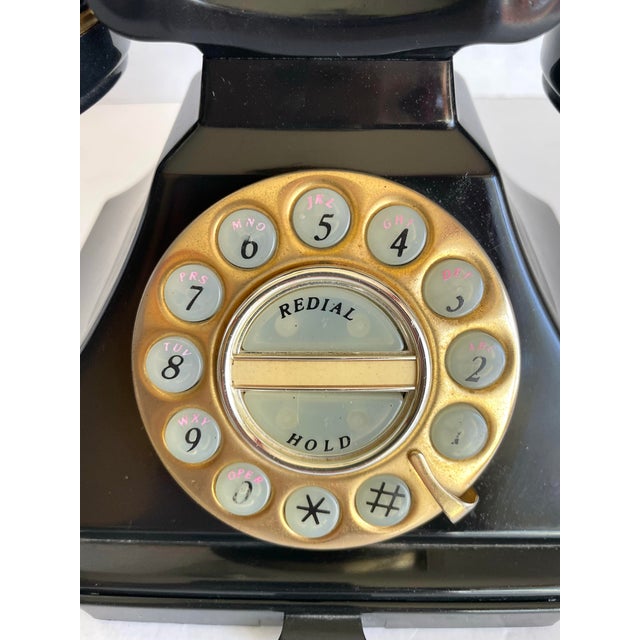 American Vintage-Inspired Rotary Style Black Desk Telephone With Brass Dial For Sale - Image 3 of 10
