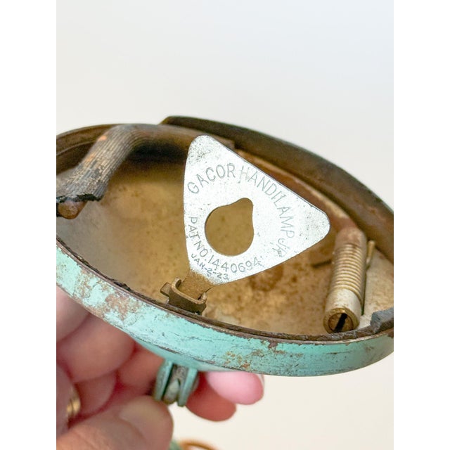 Antique Industrial Turquoise Heavy Brass Shelf or Hang Task Lamp, Articulating For Sale - Image 12 of 15
